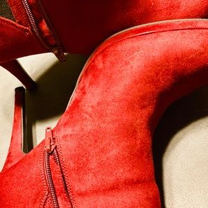 Red platform booties..used!